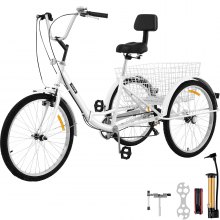 VEVOR Triciclo plegable adulto 24 ' Triciclos de carga Triciclos para adultos Bicicleta con canasta 7 velocidades 3 ruedas bicicletas para adultos
