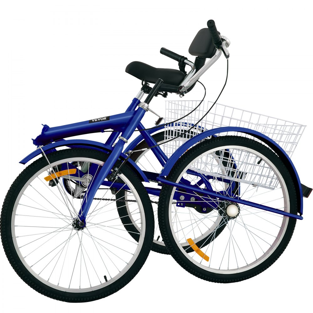 VEVOR Triciclo plegable adulto 26 ' Triciclos de carga Triciclos para adultos Bicicleta con canasta 1 velocidad 3 ruedas bicicletas para adultos