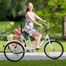 VEVOR 26' Triciclos para adultos Triciclos de carga Triciclo plegable Bicicleta con canasta 1 Velocidad Bicicleta 3 Ruedas Para Adultos