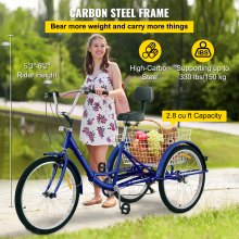 VEVOR Triciclo plegable Adulto 26 ' Ruedas Triciclos de carga Triciclos para adultos Bicicleta con canasta de 3 ruedas de 7 velocidades para adultos