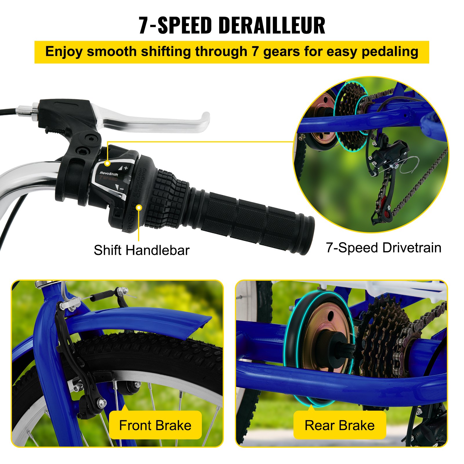 VEVOR Triciclo plegable Adulto 26 ' Ruedas Triciclos de carga Triciclos para adultos Bicicleta con canasta de 3 ruedas de 7 velocidades para adultos