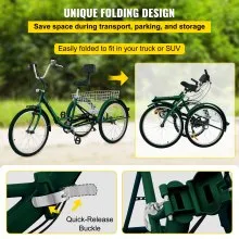 VEVOR Triciclo para adultos Triciclos de carga Triciclo plegable Bicicleta con canasta 26 pulgadas bicicletas de 3 ruedas y 7 velocidades para adultos