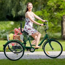 VEVOR Triciclo para adultos Triciclos de carga Triciclo plegable Bicicleta con canasta 26 pulgadas bicicletas de 3 ruedas y 7 velocidades para adultos