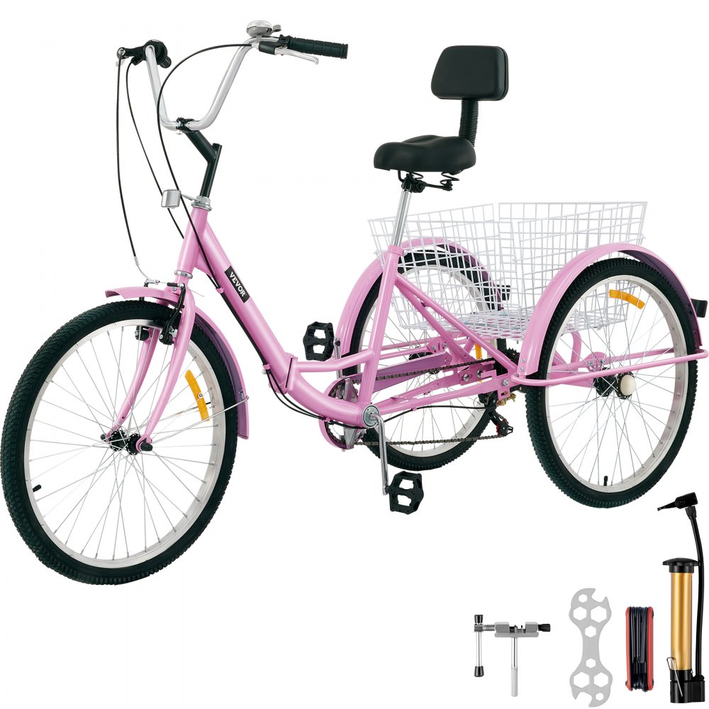 VEVOR Triciclo para adultos Triciclos de carga Triciclo plegable Bicicleta con canasta 26 pulgadas 3 ruedas de 7 velocidades bicicleta de tres ruedas