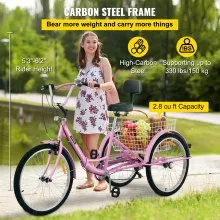 VEVOR Triciclo para adultos Triciclos de carga Triciclo plegable Bicicleta con canasta 26 pulgadas 3 ruedas de 7 velocidades bicicleta de tres ruedas