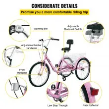 VEVOR Triciclo para adultos Triciclos de carga Triciclo plegable Bicicleta con canasta 26 pulgadas 3 ruedas de 7 velocidades bicicleta de tres ruedas