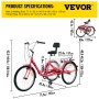 VEVOR Triciclo plegable Triciclos de carga 26 ' Ruedas Bicicleta con canasta de 3 ruedas de 7 velocidades para adultos