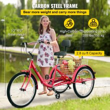 VEVOR Triciclo plegable Triciclos de carga 26 ' Ruedas Bicicleta con canasta de 3 ruedas de 7 velocidades para adultos