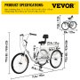 VEVOR Triciclo plegable Triciclos de carga Triciclos para adultos Bicicleta con canasta 26 ' Ruedas Bicicletas de 3 ruedas de 7 velocidades