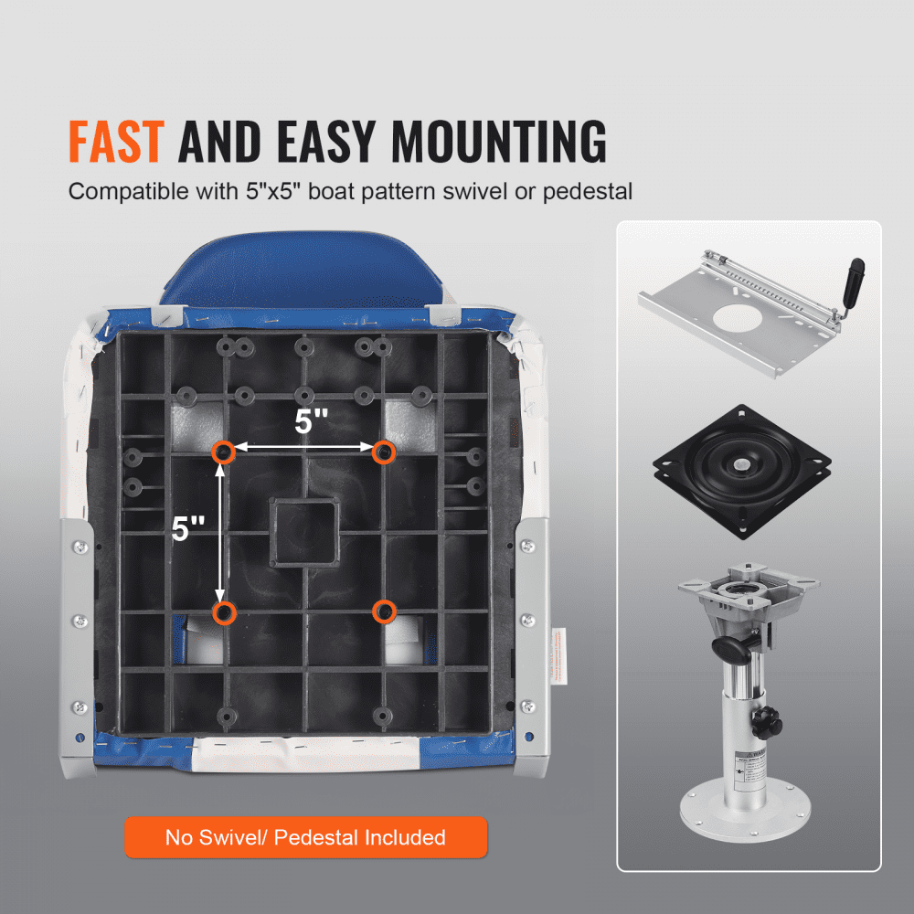 VEVOR Asientos para barco, asiento de barco con respaldo alto de 21.85 pulgadas, silla plegable para barco con acolchado de esponja espesa y bisagra, sillas plegables para capitán de barco para barco
