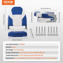 VEVOR Asientos para barco, asiento de barco con respaldo alto de 21.85 pulgadas, silla plegable para barco con acolchado de esponja espesa y bisagra, sillas plegables para capitán de barco para barco