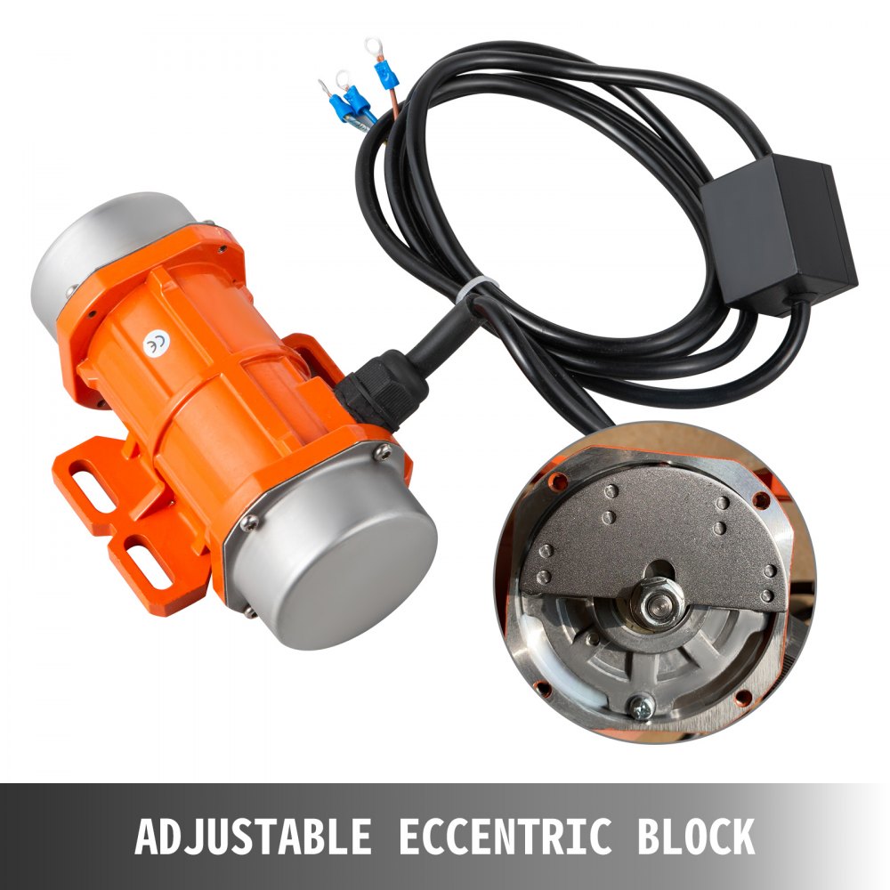 Vibrador de hormigón VEVOR naranja con bloque excéntrico ajustable y cable de alimentación negro.