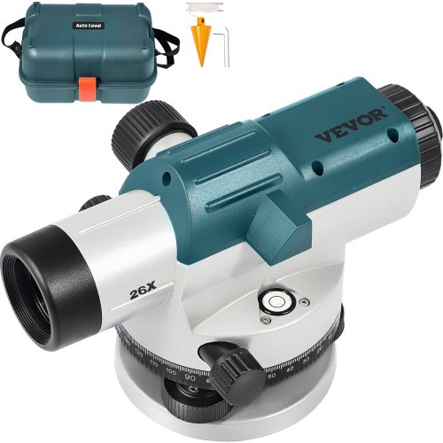 VEVOR Nivel óptico automático 26X Kit de nivel automático óptico Altura de alta precisión/Distancia/Nivel de ángulo Medición Nivel de constructores con compensador magnético amortiguado y bloqueo de transporte, IP54 a prueba de agua