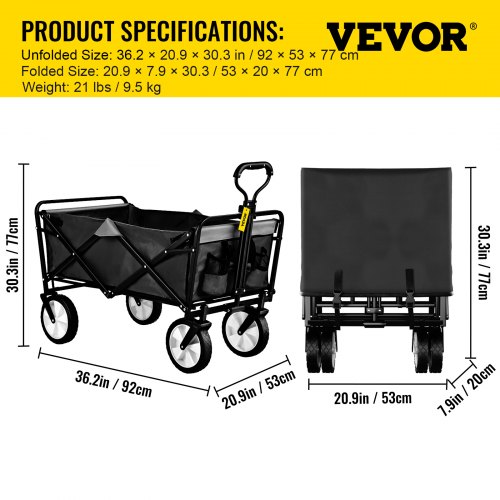 VEVOR Carro Plegable Carro Utilitario Carro Plegable 176 lbs con Manija Ajustable