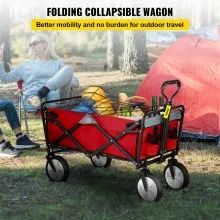 Carro de vagón VEVOR, carro plegable plegable con carga de 176 libras, carro de jardín para uso al aire libre, mango ajustable, vagones plegables portátiles con ruedas para playa, camping, comestibles, rojo/gris