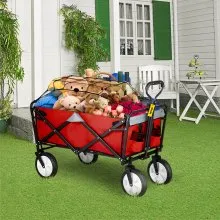 Carro de vagón VEVOR, carro plegable plegable con carga de 176 libras, carro de jardín para uso al aire libre, mango ajustable, vagones plegables portátiles con ruedas para playa, camping, comestibles, rojo/gris