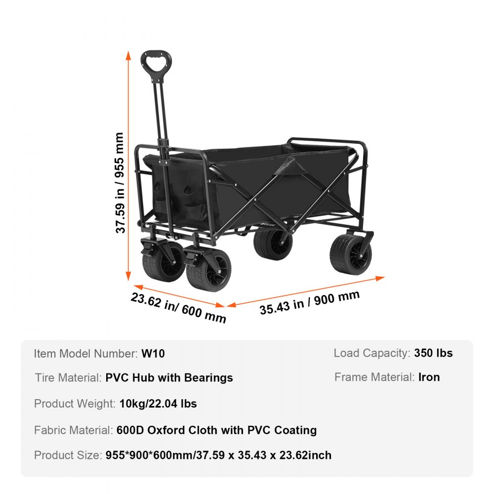 VEVOR - Carrito plegable de playa de 3 pies cúbicos con ruedas todoterreno, resistente, capacidad de 350 lb, con portavasos, ideal para acampar, ir de compras y para el jardín.