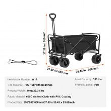 VEVOR Carro plegable plegable, carro de playa de 3 pies cúbicos con ruedas todo terreno, carro plegable resistente, capacidad de peso de 350 libras con soportes para bebidas, carro deportivo para camping, compras, jardín