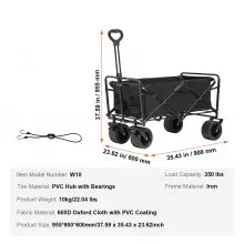 VEVOR Carro plegable plegable, carro de playa de 3 pies cúbicos con ruedas todo terreno, carro plegable resistente, capacidad de peso de 350 libras con soportes para bebidas, carro deportivo para camping, compras, jardín