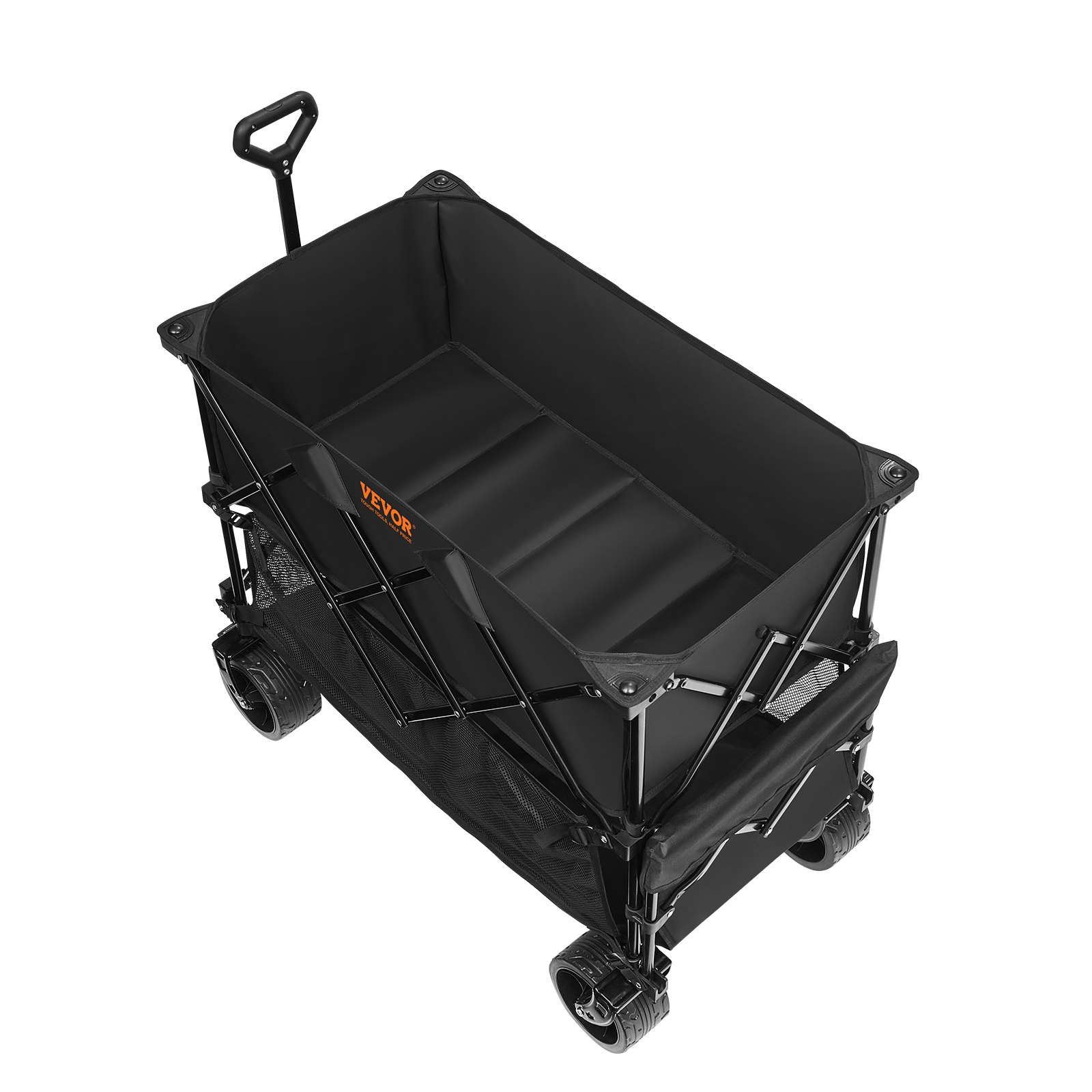 Carro plegable de dos pisos VEVOR negro con asa resistente y ruedas grandes.
