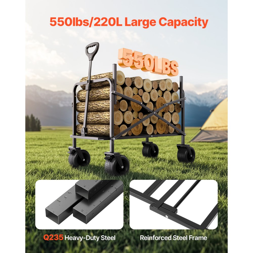 VEVOR - Carrito plegable 2 en 1, con capacidad de 250 kg y 220 l, se convierte en banco, con asa ajustable, ideal para exteriores, compras, camping y jardinería.