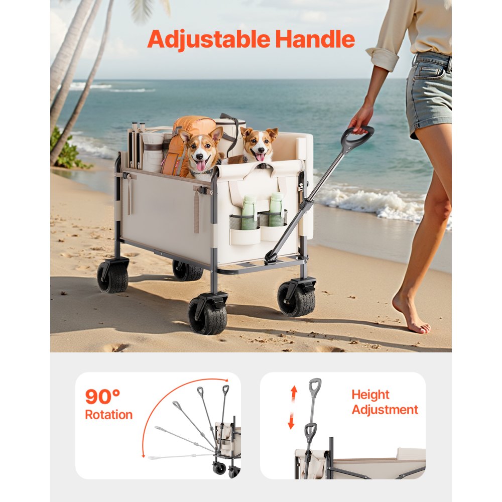 VEVOR - Carrito plegable 2 en 1, con capacidad de 250 kg y 220 l, se convierte en banco, con asa ajustable, ideal para exteriores, compras, camping y jardinería.