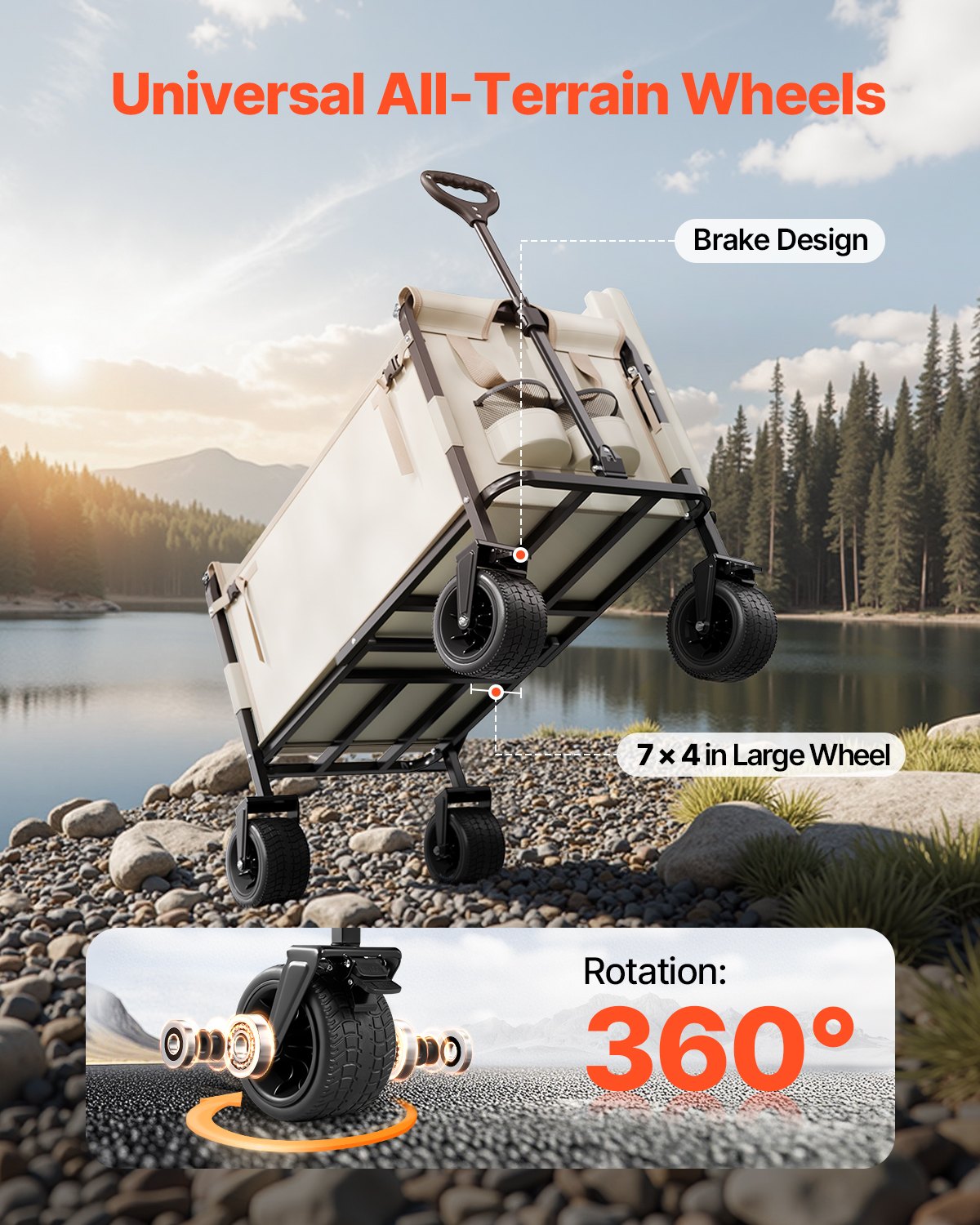 VEVOR - Carrito plegable 2 en 1, con capacidad de 250 kg y 220 l, se convierte en banco, con asa ajustable, ideal para exteriores, compras, camping y jardinería.