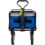 Carro plegable VEVOR con asa resistente, bolsillos de almacenamiento azules y ruedas grandes para facilitar el transporte.