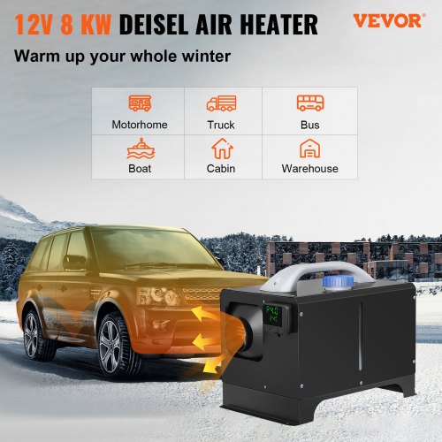 Calentador de aire diésel VEVOR de 8 KW, calentador de camión todo en uno de 12 V, calentador de estacionamiento con LCD negro, control remoto, calentador diésel de calentamiento rápido para camión RV, barco, autobús, remolque de coche, autocaravanas