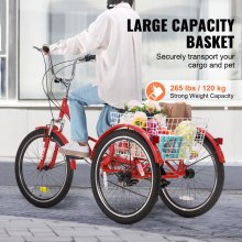 VEVOR Triciclo plegable para adultos, triciclos plegables para adultos de 26 pulgadas y 7 velocidades, bicicleta de crucero de 3 ruedas de acero al carbono con cesta y asiento ajustable, triciclos plegables para picnic de compras para mujeres, hombres, personas mayores (rojo)