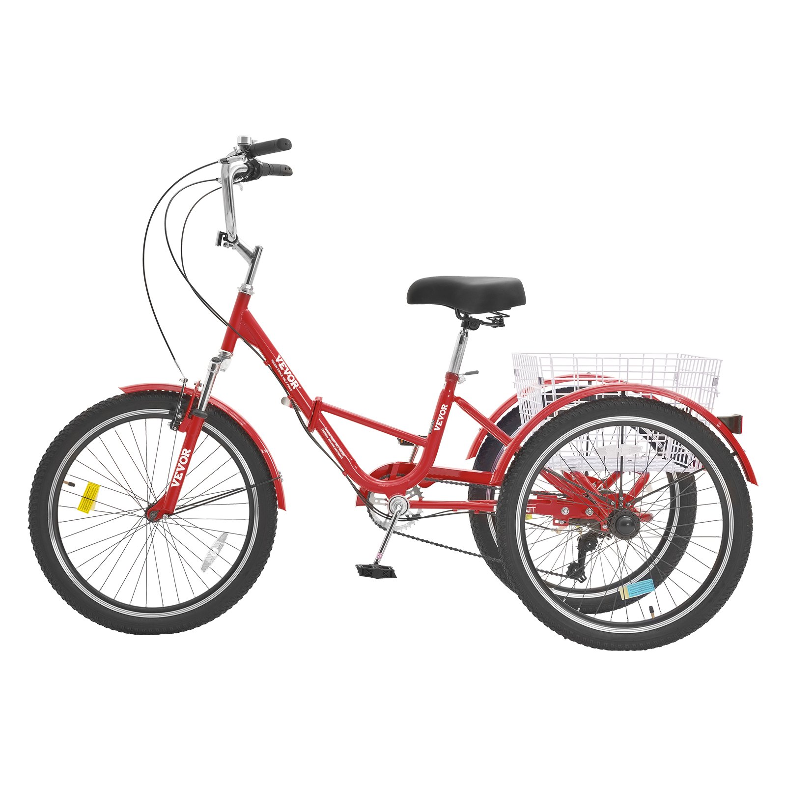 Triciclo plegable VEVOR para adultos, 26 pulgadas, 7 velocidades, de acero al carbono, de 3 ruedas, con cesta y asiento ajustable, ideal para ir de compras, picnics, mujeres, hombres y personas mayores (rojo)