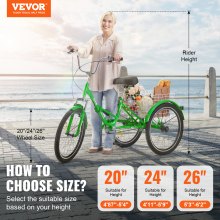 VEVOR Triciclo plegable para adultos, triciclo plegable para adultos de 20 pulgadas, bicicleta de crucero de 3 ruedas de acero al carbono con canasta grande y asiento ajustable, triciclos plegables para ir de compras, picnic para mujeres, hombres y personas mayores (verde)