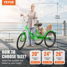 VEVOR Triciclo plegable para adultos, triciclo plegable para adultos de 24 pulgadas, bicicleta de crucero de 3 ruedas de acero al carbono con canasta grande y asiento ajustable, triciclos plegables para ir de compras, picnic para mujeres, hombres y personas mayores (verde)