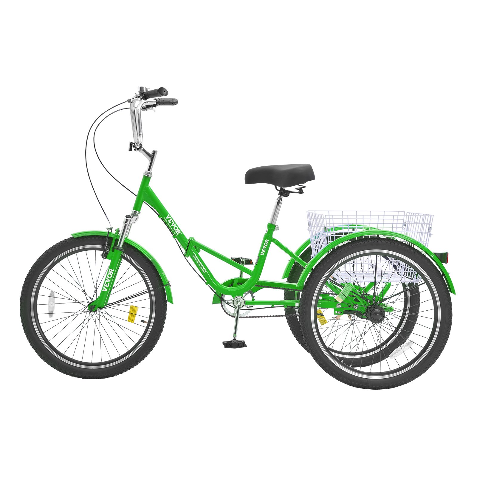 Triciclo plegable VEVOR para adultos, de 24 pulgadas, de acero al carbono, de 3 ruedas, con cesta grande y asiento ajustable, ideal para ir de compras, picnics, para mujeres, hombres y personas mayores (verde)