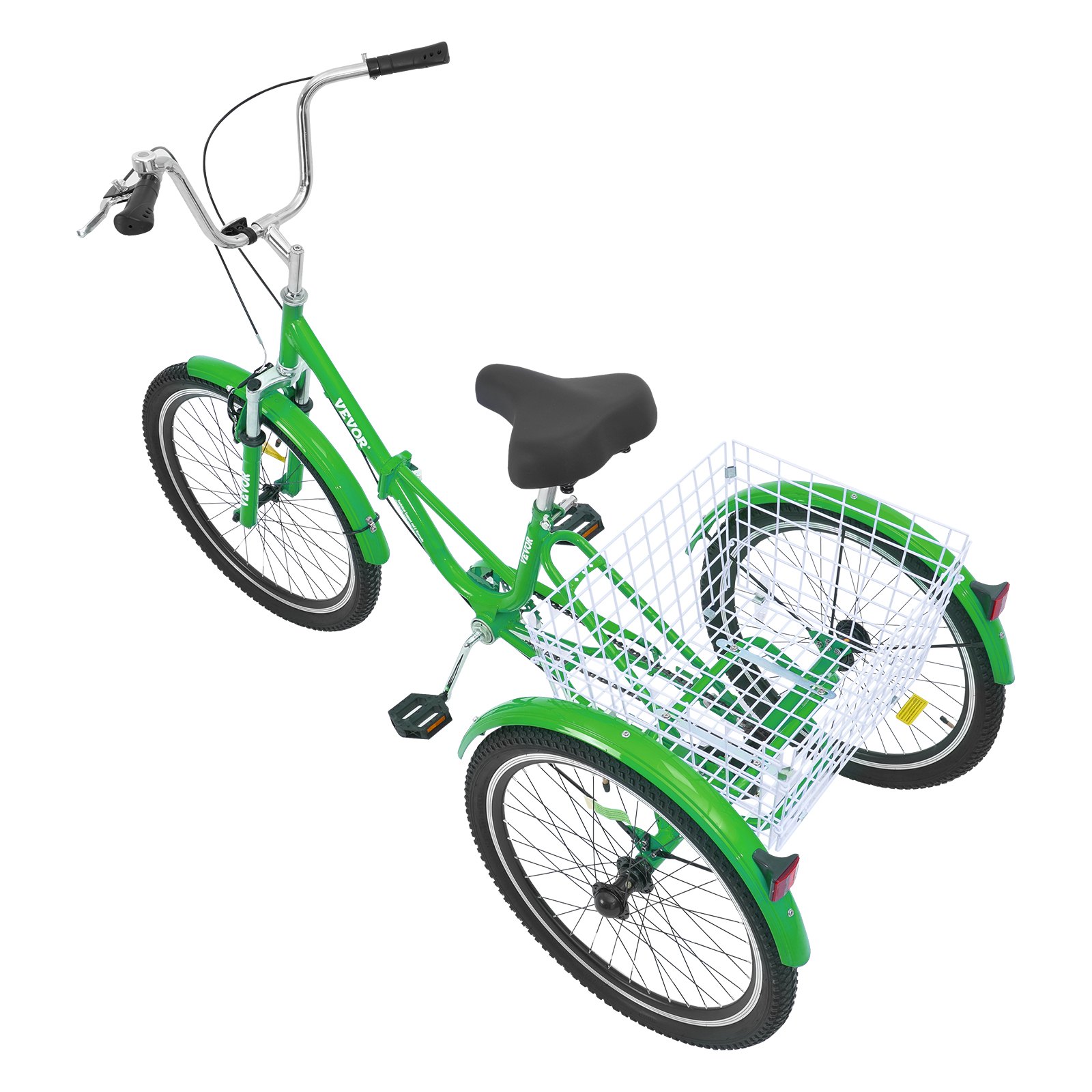 Triciclo plegable VEVOR para adultos, de 24 pulgadas, de acero al carbono, de 3 ruedas, con cesta grande y asiento ajustable, ideal para ir de compras, picnics, para mujeres, hombres y personas mayores (verde)