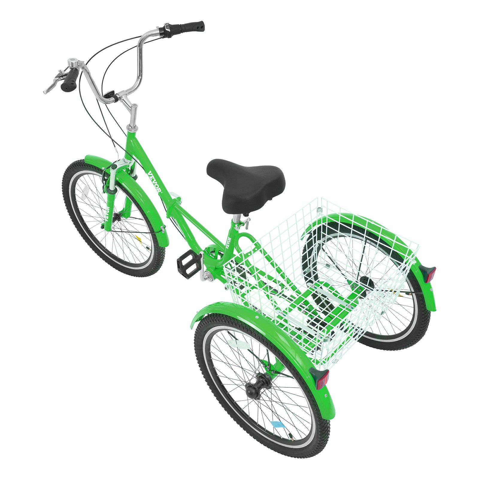 Triciclo plegable VEVOR para adultos, 26 pulgadas, 7 velocidades, de acero al carbono, de 3 ruedas, con cesta y asiento ajustable, ideal para ir de compras, picnics, mujeres, hombres y personas mayores (verde)
