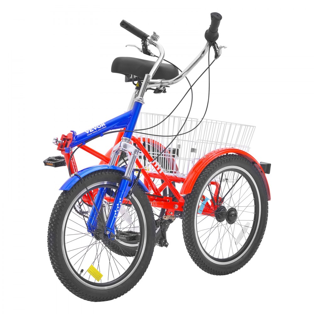 Triciclo plegable VEVOR para adultos, de 20 pulgadas y 7 velocidades, de acero al carbono, de 3 ruedas, con cesta grande y asiento ajustable, ideal para ir de compras, picnics, para mujeres, hombres y personas mayores.