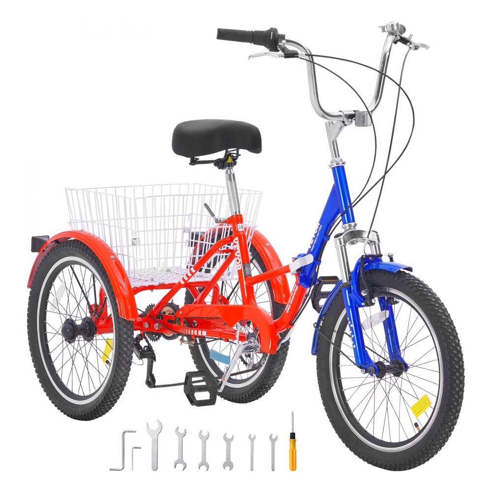 Triciclo plegable VEVOR para adultos, de 20 pulgadas y 7 velocidades, de acero al carbono, de 3 ruedas, con cesta grande y asiento ajustable, ideal para ir de compras, picnics, para mujeres, hombres y personas mayores.