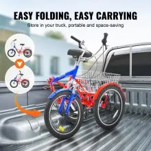 VEVOR Triciclo plegable para adultos, triciclo plegable para adultos de 20 pulgadas y 7 velocidades, bicicleta de crucero de 3 ruedas de acero al carbono con canasta grande y asiento ajustable, triciclos plegables para ir de compras, picnic, para mujeres, hombres y personas mayores