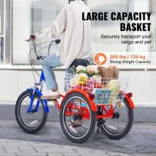 VEVOR Triciclo plegable para adultos, triciclo plegable para adultos de 20 pulgadas y 7 velocidades, bicicleta de crucero de 3 ruedas de acero al carbono con canasta grande y asiento ajustable, triciclos plegables para ir de compras, picnic, para mujeres, hombres y personas mayores