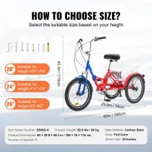 VEVOR Triciclo plegable para adultos, triciclo plegable para adultos de 20 pulgadas y 7 velocidades, bicicleta de crucero de 3 ruedas de acero al carbono con canasta grande y asiento ajustable, triciclos plegables para ir de compras, picnic, para mujeres, hombres y personas mayores