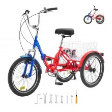 VEVOR Triciclo plegable para adultos, triciclo plegable para adultos de 20 pulgadas y 7 velocidades, bicicleta de crucero de 3 ruedas de acero al carbono con canasta grande y asiento ajustable, triciclos plegables para ir de compras, picnic, para mujeres, hombres y personas mayores