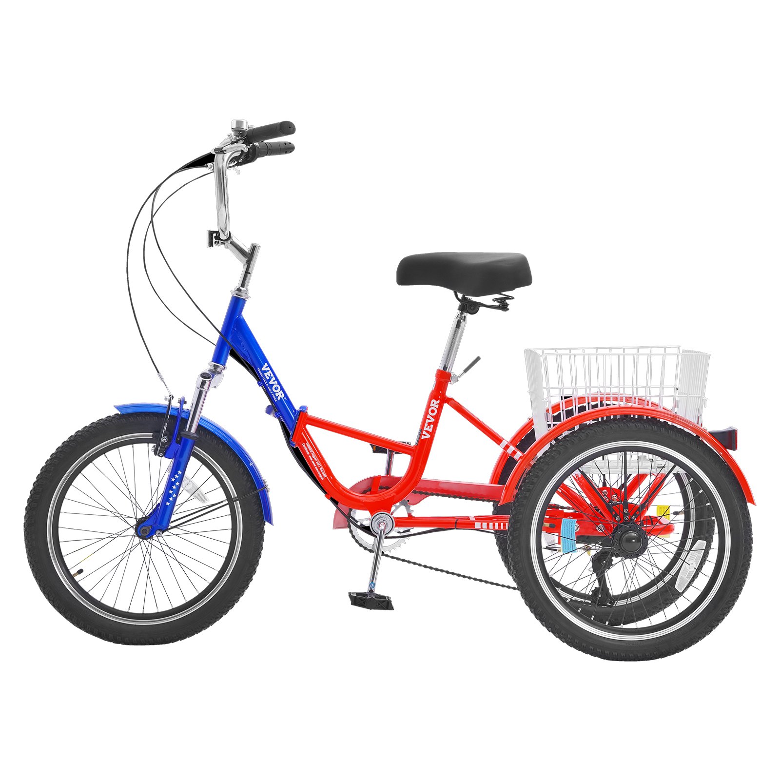 Triciclo plegable VEVOR para adultos, de 20 pulgadas y 7 velocidades, de acero al carbono, de 3 ruedas, con cesta grande y asiento ajustable, ideal para ir de compras, picnics, para mujeres, hombres y personas mayores.
