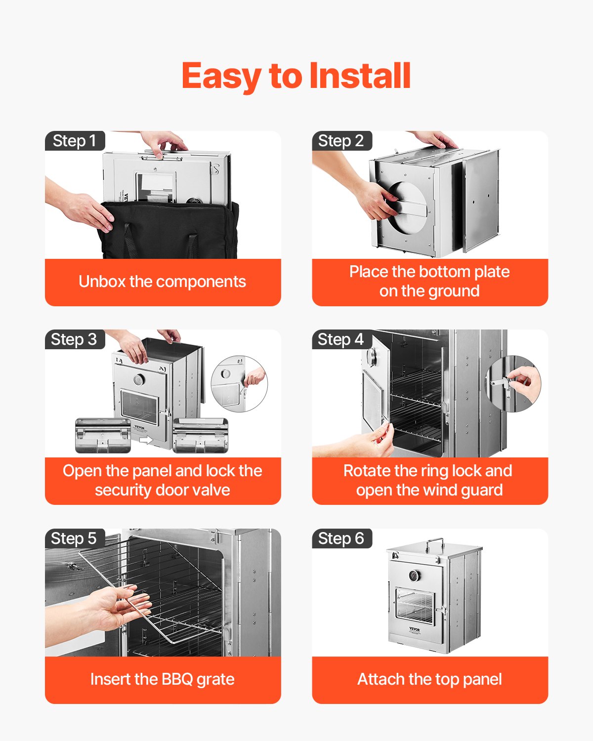 Horno de camping plegable VEVOR, estufa portátil de acero inoxidable con parrilla de 3 niveles, asa y termómetro, ideal para usar con leña y estufas de propano, para hornear pan, pizza y cocinar al aire libre.