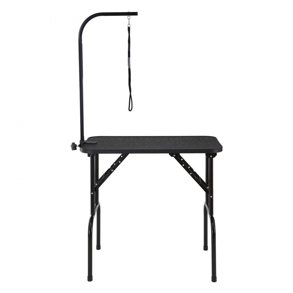 Mesa de aseo para mascotas VEVOR negra con brazo ajustable y lazo para tareas de aseo de mascotas.