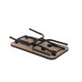 Mesa de aseo para mascotas VEVOR plegable con estructura de metal negro sobre superficie de madera clara.
