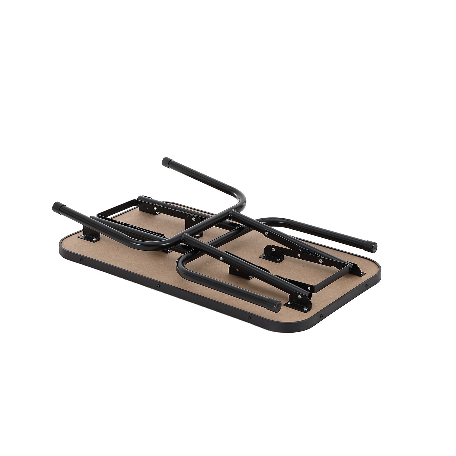 Mesa de aseo para mascotas VEVOR plegable con estructura de metal negro sobre superficie de madera clara.
