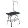 Mesa de aseo para mascotas VEVOR con brazo ajustable, tablero negro y estante de almacenamiento de metal.
