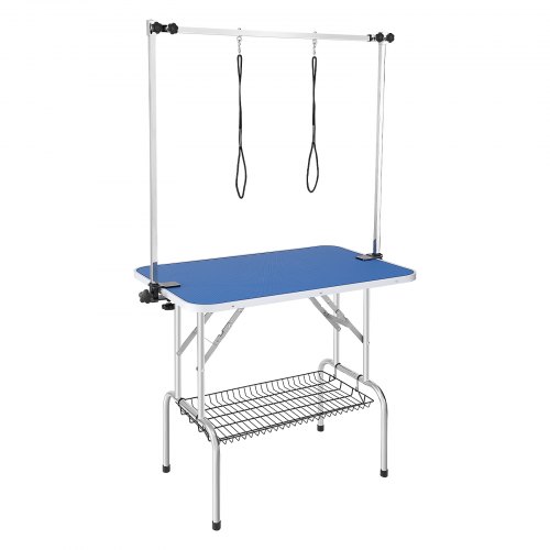 Mesa de aseo para mascotas VEVOR de dos brazos con abrazadera, estación de aseo para perros de 91 x 61 cm, soporte plegable para perros medianos y pequeños, soporte para sentadillas con asa, capacidad de carga de 150 kg
