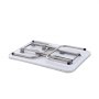 Mesa de aseo para mascotas VEVOR plegable con patas de acero inoxidable y tablero blanco.